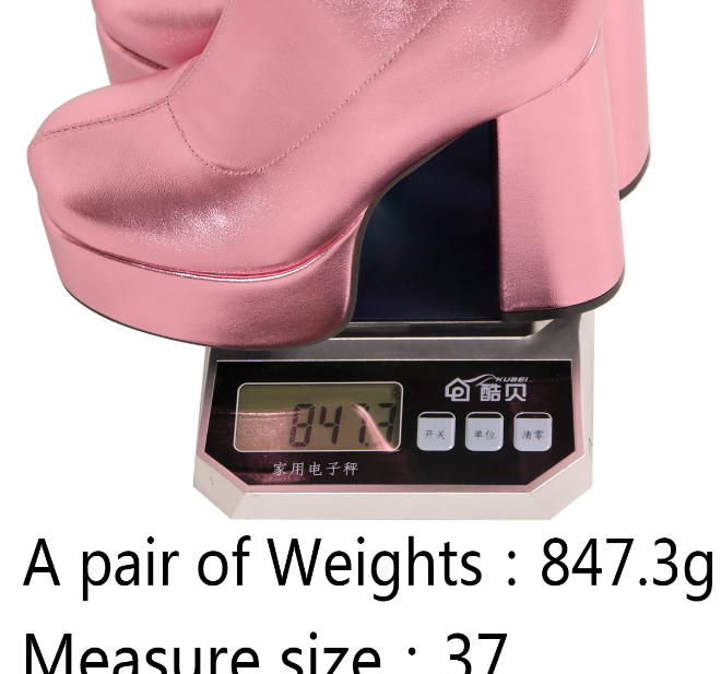 รองเท้าบูทส้นใหญ่หนังเมทาลิคเงา ไซส์ 34-43 สีเงิน/ทอง/ชมพู/ม่วง/เขียว