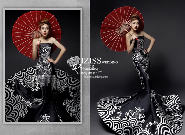 PW328 - **พรีออเดอร์เฉพาะชุดผญ.ค่ะ** ชุดกี่เพ้า & ชุดแต่งงานแฟนซี (Fancy wedding dress) หญิง "ธีมชุดกี่เพ้าสีดำ"