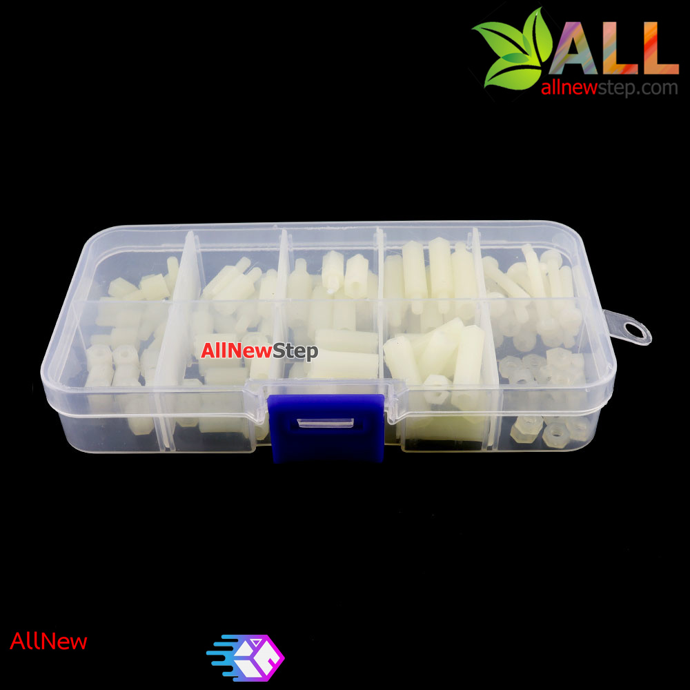 M3 Nylon Hex Spacers Screw Nut with Plastic Box White 120pcs