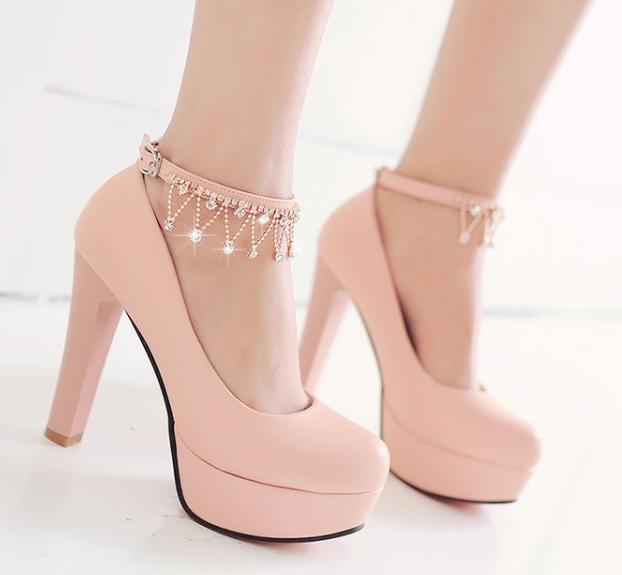 รองเท้าคัทชูส้นสูงสีหวาน ไซต์ 34-39 สีขาว/ชมพู/ฟ้า