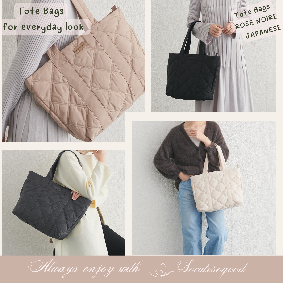 Rose Noire Tote bags for everyday look กระเป๋าดูเรียบหรูมีสไตล์ สะพายได้ทุกลุคทุกวัน น้ำหนักเบ๊าเบา