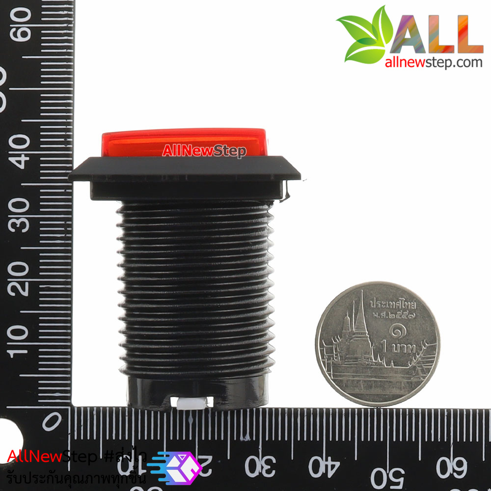 ปุ่มกดตู้เกม สวิตช์กดติดปล่อยดับสี่เหลี่ยมขนาด 33x33mm พร้อมไฟ LED สีแดง