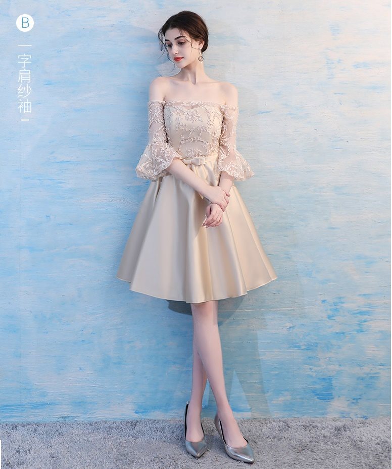 **หมดค่ะ**เดรสออกงานผ้าซาตินสีทอง ดีไซน์เปิดไหล่ซีทรู แขนยาวสี่ส่วน ปลายแขนเสื้อระบาย คาดเอวด้วยโบว์ กระโปรงผ้าซาติน สวยมากๆค่ะ