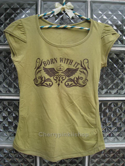 เสื้อยืด สีเขียวขี้ม้า แขนกลีบบัวน่ารัก size S