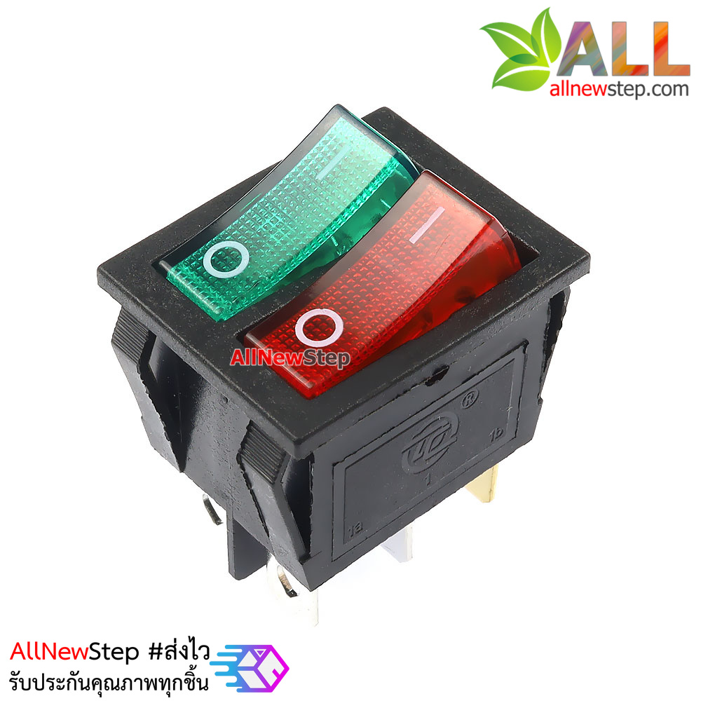 สวิตช์ 2 ทาง 2 ช่อง สวิตช์ 3 ขา สีเขียวแดง 250V 15A kcd6 switch