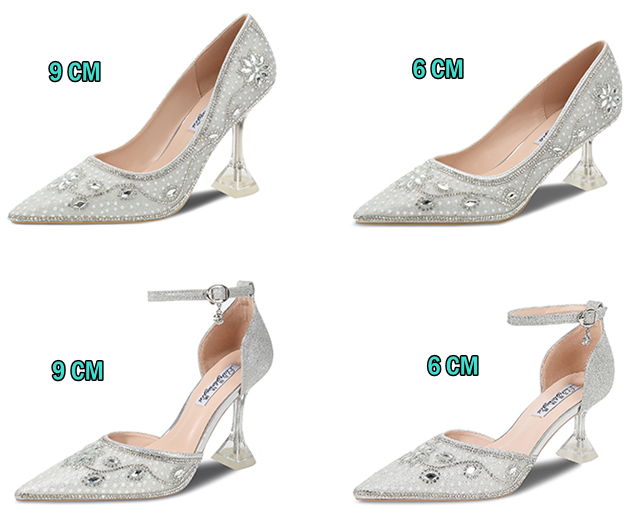 รองเท้เจ้าสาวสีเงินสูง 2.5 และ 3.5 ไซต์ 34-40 มี 2 รุนคัทชูและรัดข้อ