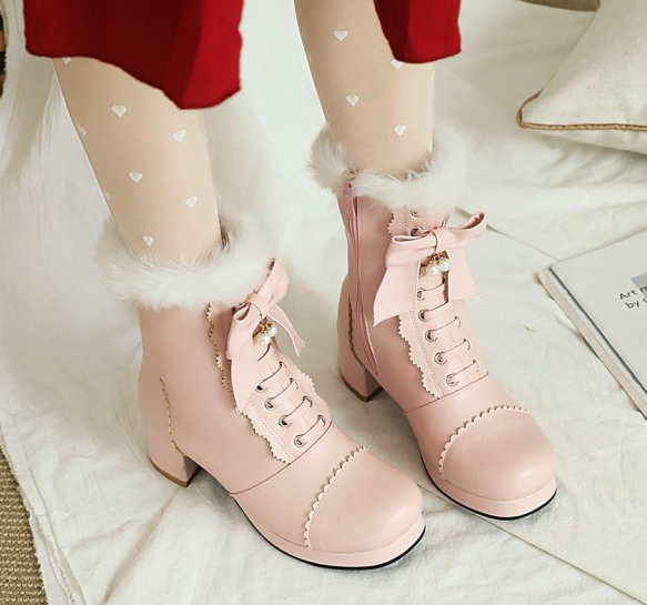 รองเท้าบูทหุ้มข้อน่ารักๆสีดำ/ชมพู/ขาว ไซต์ 34-43