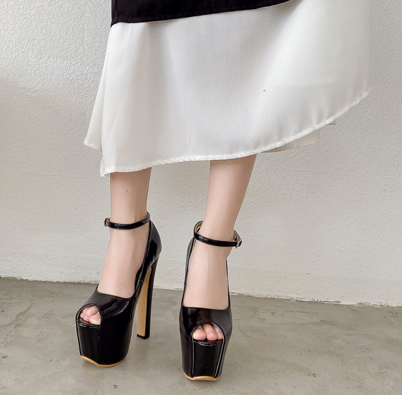 รองเท้าส้นสูงคัทชูเปิดหน้า ไซต์ 35-40 สีดำ/นู๊ด