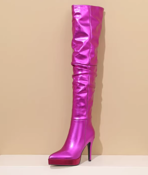 รองเท้าบูทยาวถึงต้นขาปลายแหลม ไซส์ 34-43 สีเขียว/เงิน/ทอง/ม่วง/ชมพู