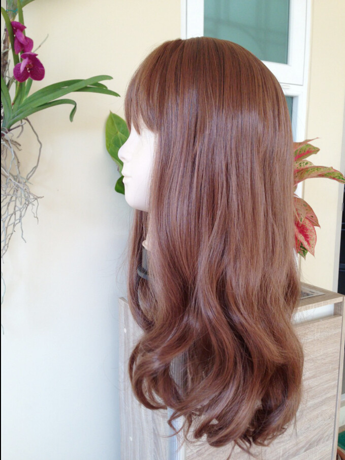 C1128 วิกผมลอนปลายระดับหน้าอก เเสกกลางมีหนังศรีษะ ผมม้า