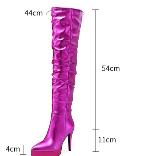 รองเท้าบูทยาวถึงต้นขาปลายแหลม ไซส์ 34-43 สีเขียว/เงิน/ทอง/ม่วง/ชมพู