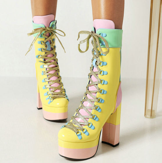 รองเท้าบูทสีพาสเทล ไซส์ 33-43 สีเหลือง/เขียว