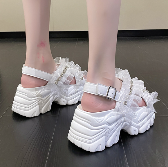 รองเท้าส้นเตารีดรัดส้นมี 2 รุ่น ไซส์ 34-39 สีดำ/ขาว/ชมพู