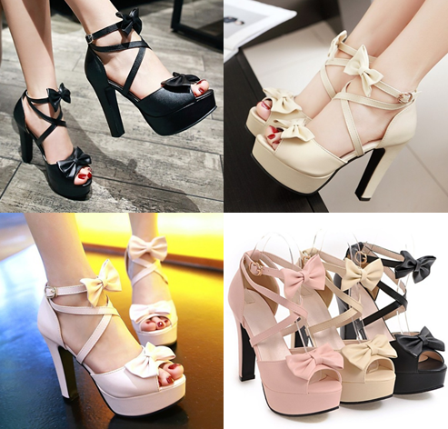 รองเท้าส้นสูงส้นหนาน่ารักๆสีชมพู/ครีม/ดำ ไซต์ 34-43