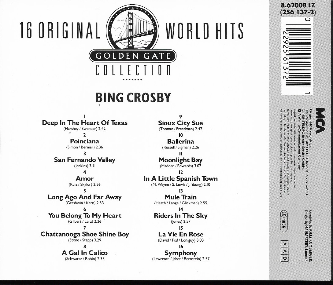 Used CD,Bing Crosby - 16 Original World Hits (B)(1989)(Germany)