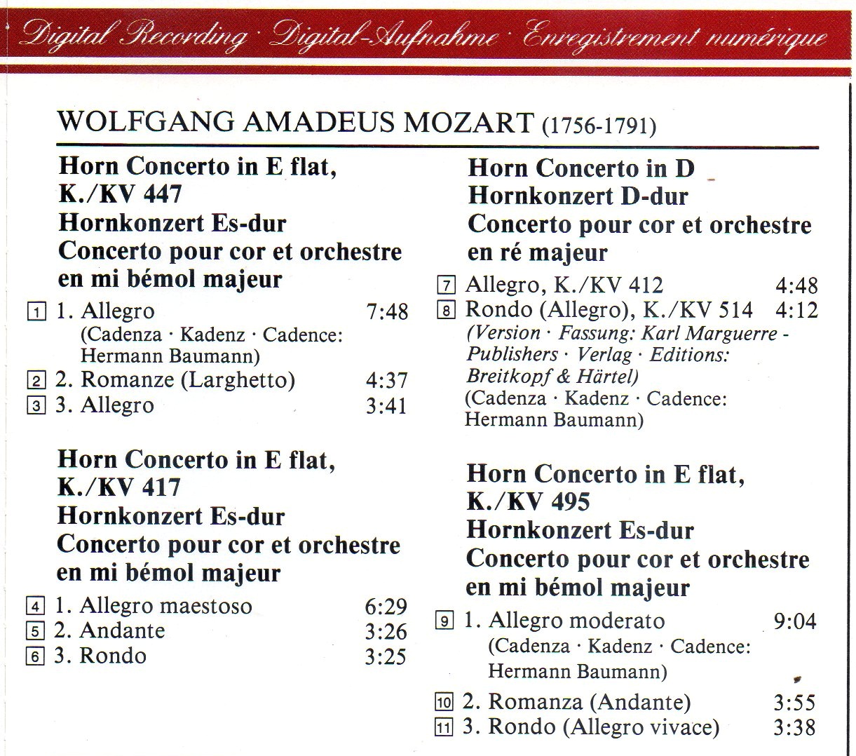 CD,Mozart - Hermann Baumann, St. Paul Chamber Orchestra, Pinchas Zukerman(Classics)(instrumental)(VA)(1984)(Germany)