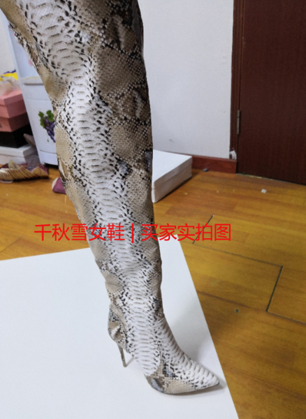 รองเท้าบูทยาวเลยเข่าวันสุหนัง PU ลายหนังงู ไซต์ 35-42