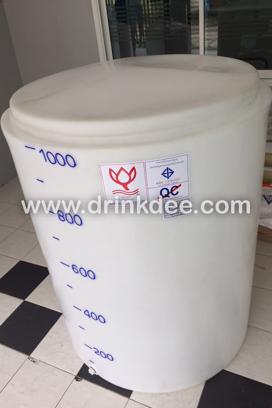 ถังเก็บน้ำ-เคมี PE 1,000 ลิตร หนา 6 มิล (ทรงกระบอก ปากกว้าง)