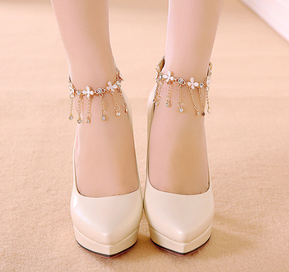 รองเท้าส้นสูงคัทชูปลายแหลมสีฟ้า/ชมพู/ครีม ไซต์ 34-43