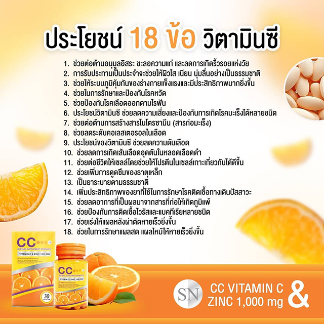 วิตามินซี นาโน CC Vitamin C & Zinc 1000 mg.