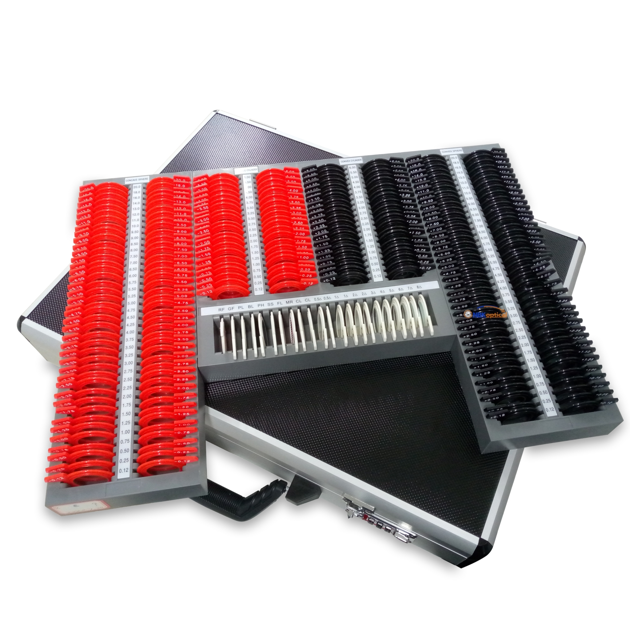 Trial lens set เลนส์เซ็ท ขอบพลาสติก เลนส์กระจก (PT L) +-2000 (กล่องอะลูมิเนียม) + (ครอสไซเลนส์เดอร์)