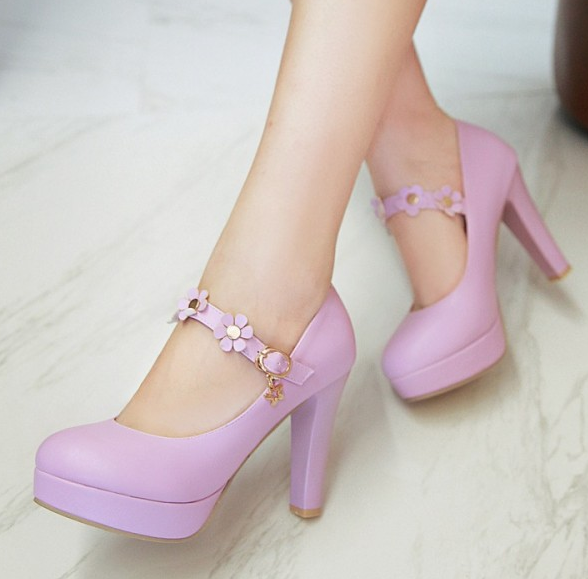 รองเท้าส้นสูงคัดชูน่ารักๆ ไซต์ 34-39 สีชมพู/ม่วง/ดำ/ขาว