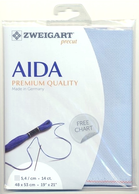 Zweigart ผ้า Aida 14 ct. สีฟ้าอ่อน Pale Blue ขนาด 48 x 53 ซม.