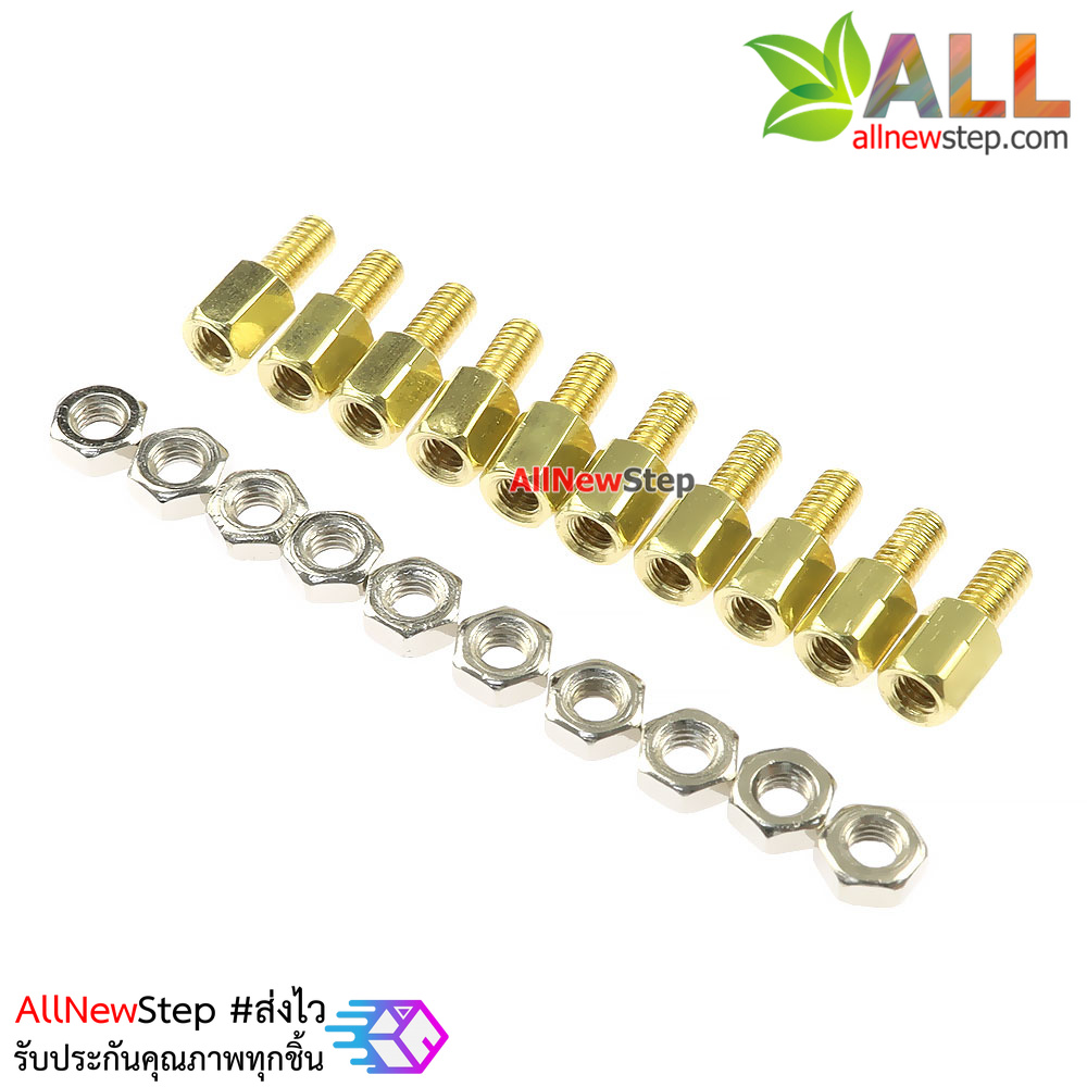 น็อตทองเหลืองตัวผู้และตัวเมีย 3mm 6+6mm Pillars Nut M3 m3 6+6 จำนวน 10 คู่