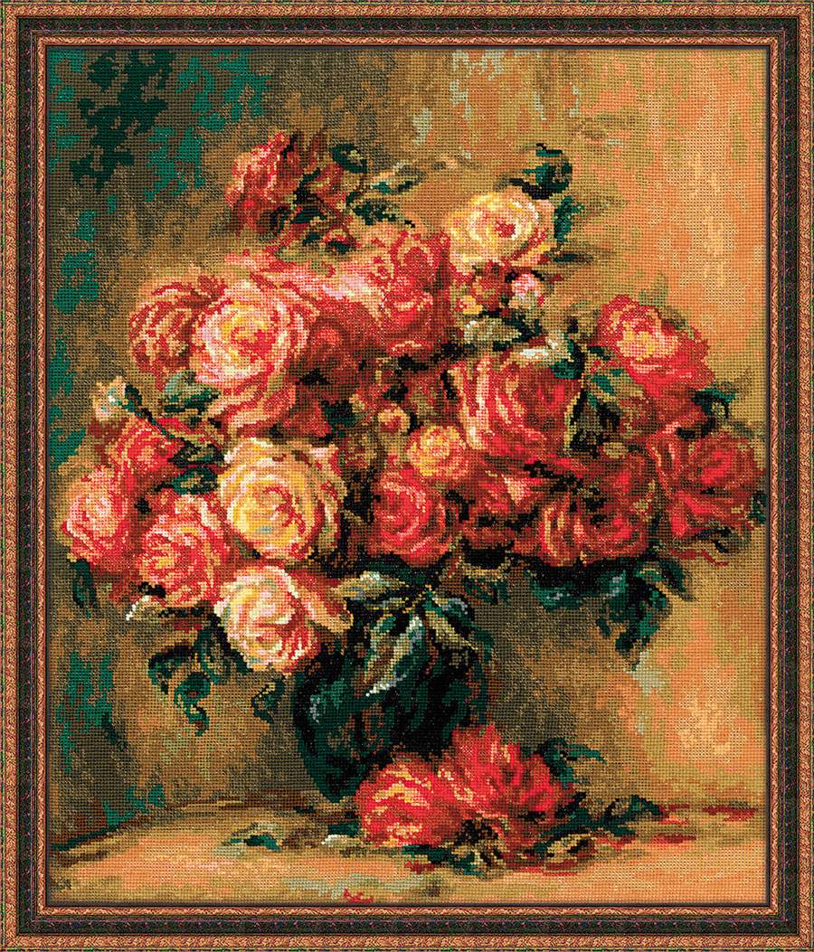 Riolis Bouquet of Roses after Pierre-August Renoir's painting