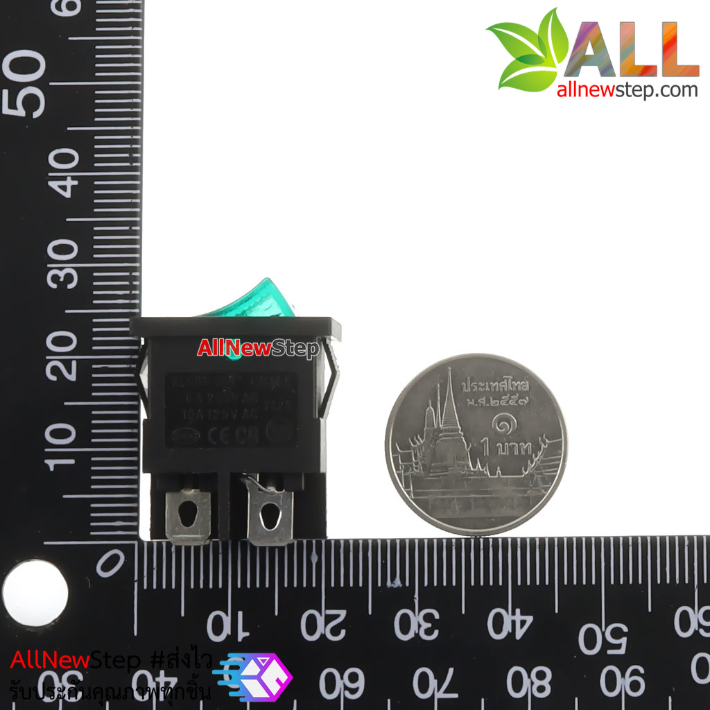 สวิตช์เปิดปิด 220V 6A Rocker switch KCD1 พร้อมไฟ LED สีเขียว