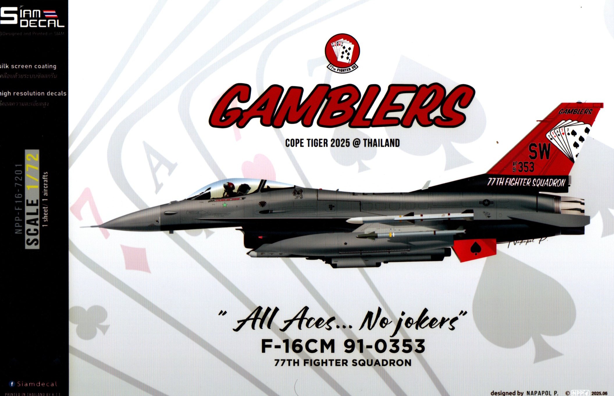 DECAL 1/72 F-16 CM 77TH FIGHTER SQUADRON " GAMBLERS " COPE TIGER 2025