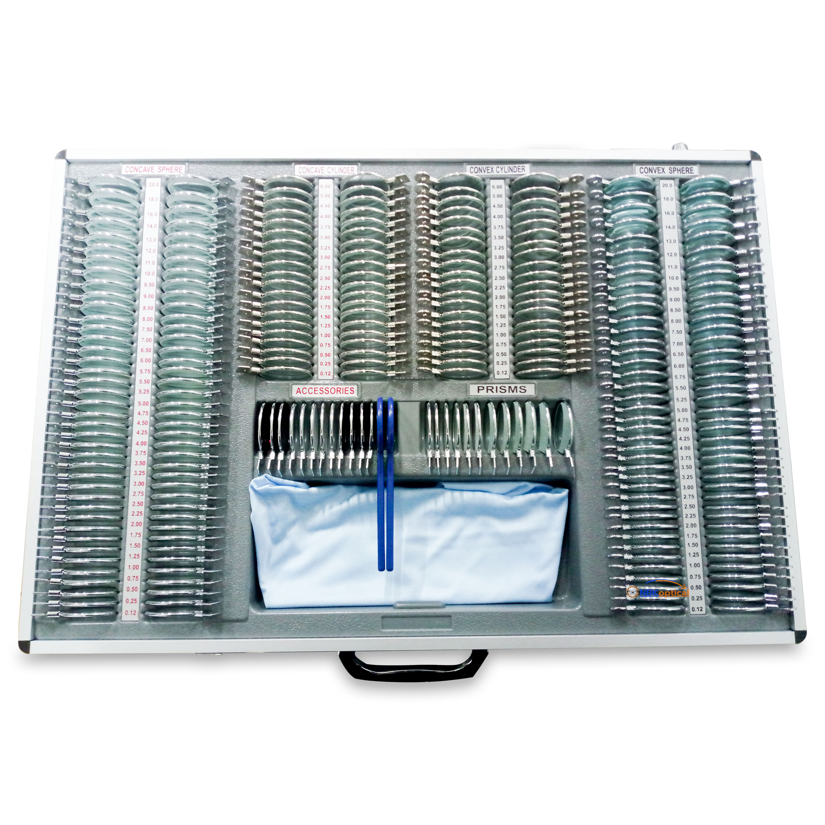 Trial lens set เลนส์เซ็ท ขอบโลหะ เลนส์กระจก (MT L) +-2000+ เฟรม+ครอส (ครอสจะมีการสลับสีเงิน กับ นํ้าเงิน*)