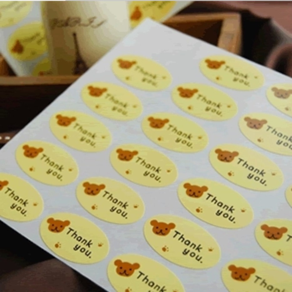 สติกเกอร์ Thank you สติกเกอร์ติดขนม 2.5*3.5cm 1 แผ่นมี 12 ชิ้น