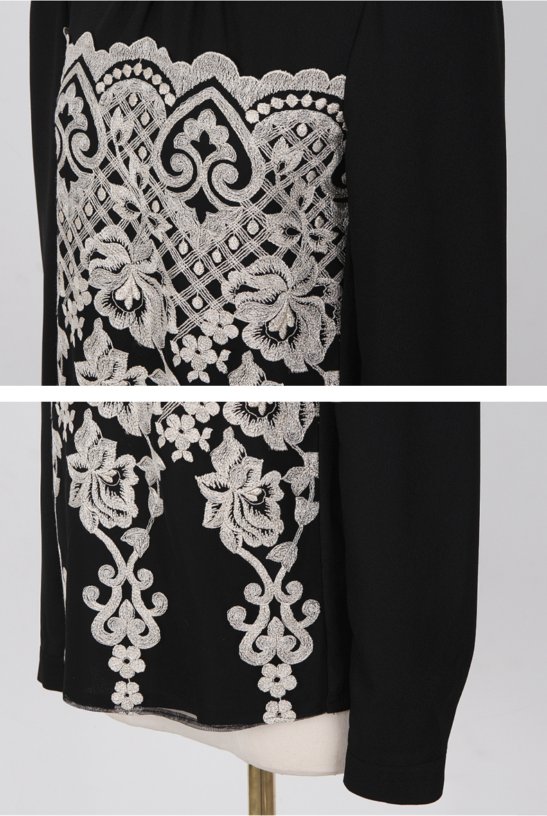 **หมดค่ะ**เสื้อใส่ทำงานผ้าชีฟองสีดำแขนยาว ดีเทลตกแต่งช่วงคอด้วยระบายแถบผ้าลูกไม้สีดำ ติดเพชรล้อมรอบด้วยมุกเลื่อมสีทอง สวยคุณภาพดีเหมือนแบบค่ะ