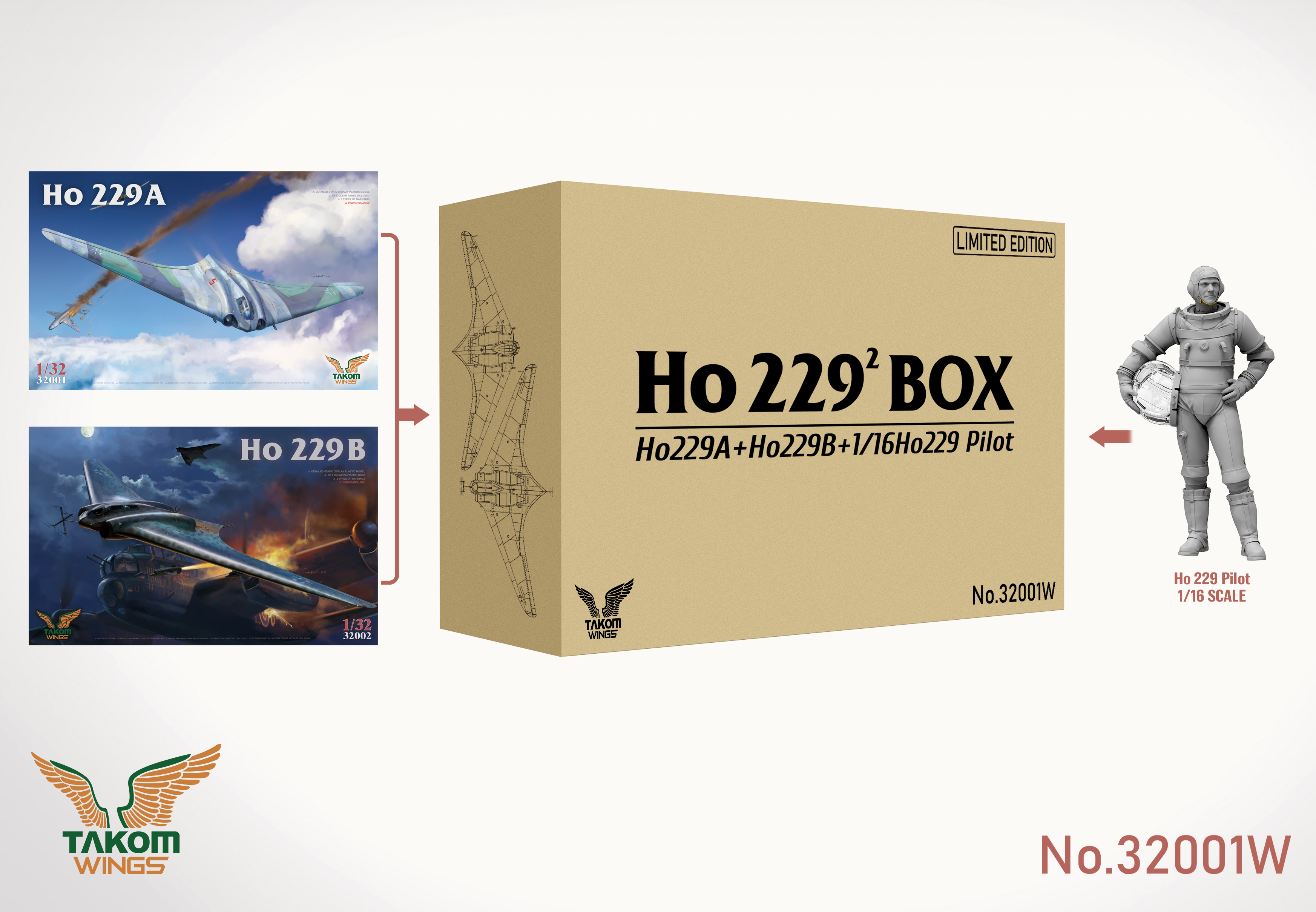 Ho 229² BOX -1/32 Ho229A + 1/32 Ho229B + 1/16 Ho229 Pilot (Limited edition)