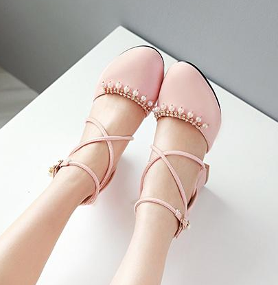 รองเท้าส้นสูงน่ารักๆสีชมพู/ดำ/ขาว/ม่วง/ครีม ไซต์ 34-43