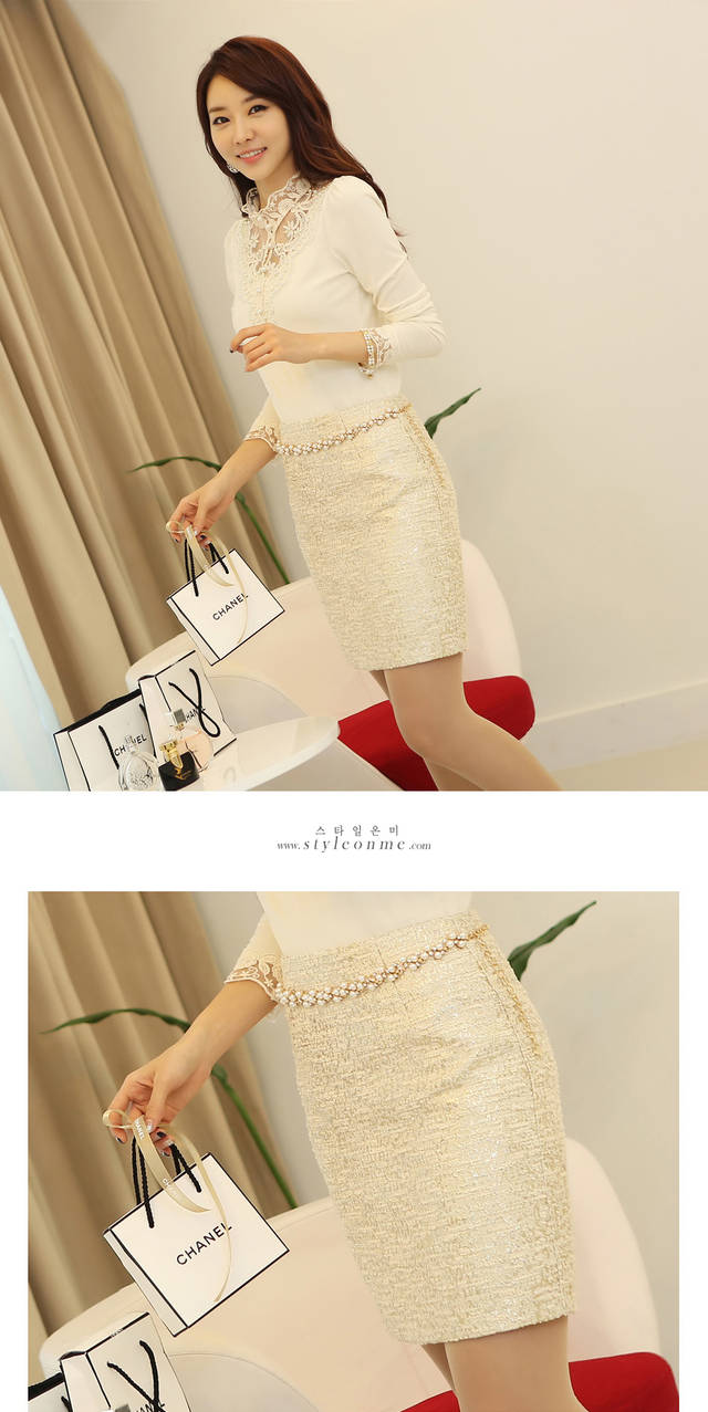 ***หมดค่ะ***กระโปรงผ้าเนื้อผสมสีขาวเลื่อมสีเงิน ทรงสอบติดซิบสวยเหมือนแบบค่ะ