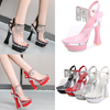 รองเท้าส้นสูงสายรัดข้อแต่งคริสตัล ไซต์ 34-43 สีแดง/ดำ/ขาว/เงิน/ชมพู