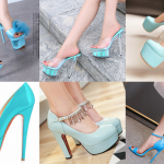 รองเท้าส้นสูงสีฟ้า