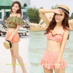 **พร้อมส่ง**ชุดว่ายบิกินี่ทูพีชเซ็ท 3 ชิ้น three-pieces สีส้มสลับเขียวเซ็กซี่ด้วยเสื้อคลุมผ้าลูกไม้ผูกโบว์ที่ไหล่ทั้ง 2 ข้าง ทำให้ดูน่ารัก sexy สวยเหมือนแบบค่ะ