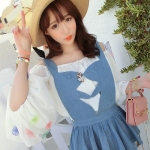 **หมดค่ะ**เสื้อชีฟองแขนยาวเปิดไหล่ปักลายดอกไม้น่ารัก+เอิี๊ยมกางเกงยีนส์ตัดลายกระต่าย สวย chic มากจร้า