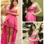 ชุดราตรีหน้าสั้นหลังยาวสั้นชมพูบานเย็น ปักเลื่อมวิ้งๆ