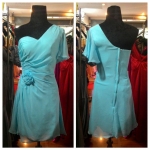 ชุดราตรีสั้นสีฟ้าแสนเก๋ ทรงแขนเดียวกระโปรงทรงเอ