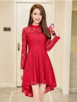 **พร้อมส่ง**เดรสผ้าลูกไม้เนื้อดีสีแดง เนื้อนิ่ม ผ้ายืดหยุ่นได้ดี แขนยาว ดีไซน์เก๋ กระโปรงด้านหน้าสั้น ด้านหลังยาว มีซับใน มีซิบด้านหลังลำตัว สวยมากๆๆค่ะ