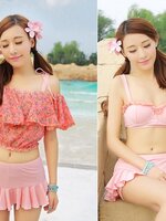 **พร้อมส่ง**ชุดว่ายบิกินี่ทูพีชเซ็ท 3 ชิ้น three-pieces สีชมพูเข้มเซ็กซี่ด้วยเสื้อคลุมผ้าลูกไม้ผูกโบว์ที่ไหล่ทั้ง 2 ข้าง ทำให้ดูน่ารัก sexy สวยเหมือนแบบค่ะ