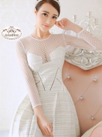 ***หมดค่ะ*** เดรสผ้าเนื้อผสมสีฟ้าต่อช่วงบนด้วยผ้าตาข่าย คอกลมแขนยาวสวยเหมือนแบบค่ะ