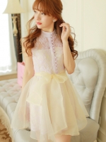 ***หมดค่ะ***เดรสผ้าลูกไม้สีครีมแขนกุดติดกระดุมผ่าหน้า ต่อด้วยผ้าแก้วสีครีมมีซับในสวยเหมือนแบบ100%ค่ะ