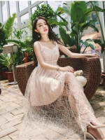 **หมดค่ะ**เดรสยาว สายเดี่ยว ตัวชุดเป็นผ้าโปร่งเย็บลายเส้นสีขาวตามแบบทั้งตัว และแต่งด้วยเหลือบรูปวงกลมเล็กๆๆสีเงิน สะท้อนแสงไฟสวยมากๆๆค่ะ