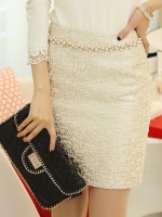 ***หมดค่ะ***กระโปรงผ้าเนื้อผสมสีขาวเลื่อมสีเงิน ทรงสอบติดซิบสวยเหมือนแบบค่ะ