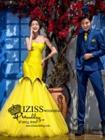 PW329 - **พรีออเดอร์ค่ะ** ชุดคู่ถ่ายพรีเวดดิ้ง (prewedding dress) & ชุดแต่งงานแฟนซี (Fancy wedding dress)ชายหญิง "ธีมชุดเจ้าสาวสีเหลือง-น้ำเงิน"